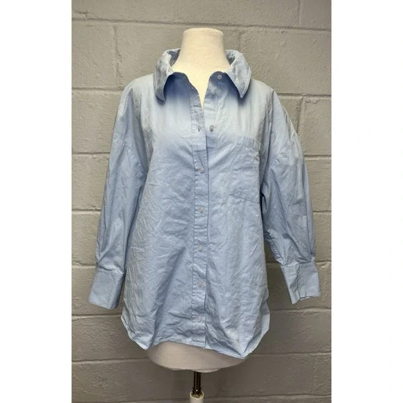 ANINE BING Mika Shirt Blue Medium Oversized Button Up Collar Drop Shoulder - Picture 3 of 12